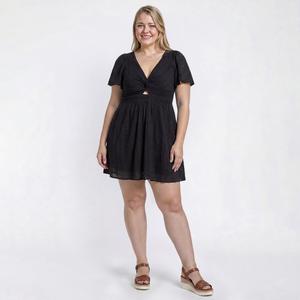 Juniors Plus Angie Flutter Sleeve Twist Front Eyelet Dress